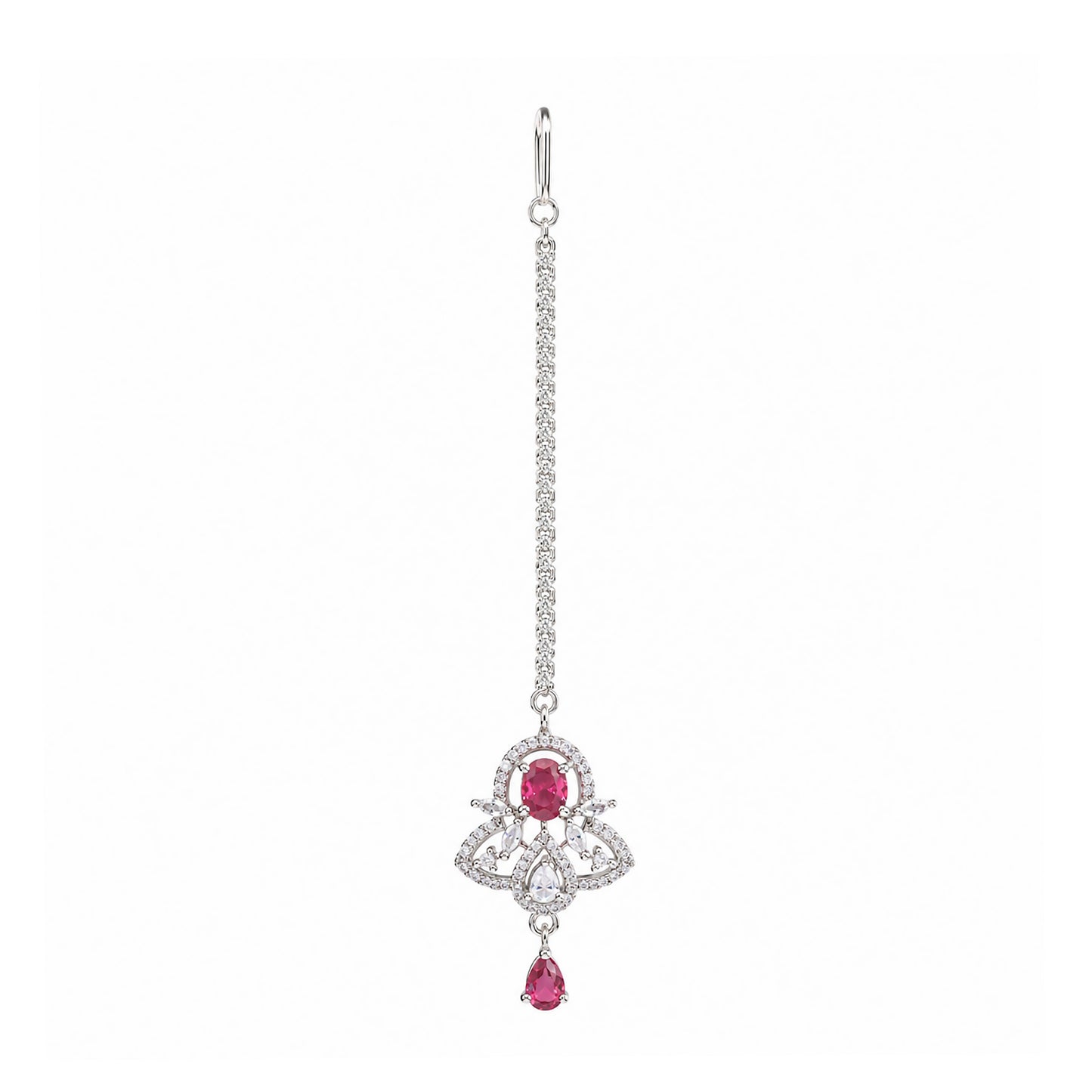 Silver Plated Red AD Maang Tikka for Women