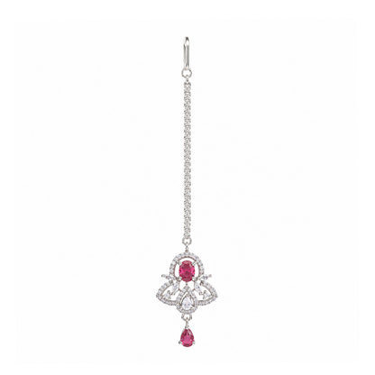 Silver Plated Red AD Maang Tikka for Women