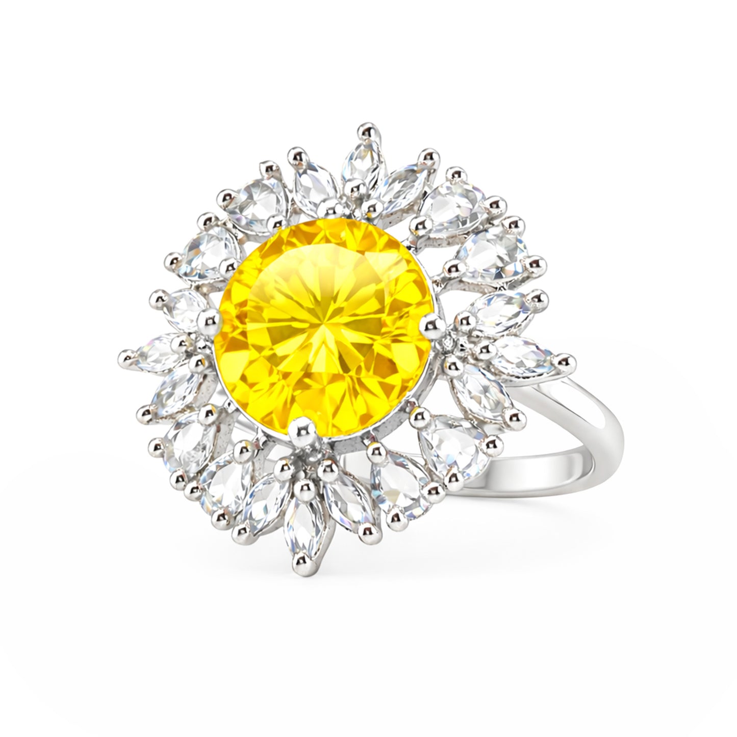 Silver Plated Yellow AD Finger Ring for Women