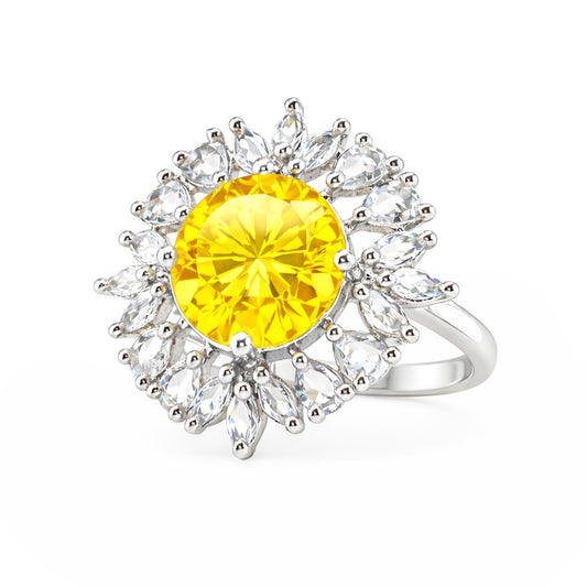 Silver Plated Yellow AD Finger Ring for Women