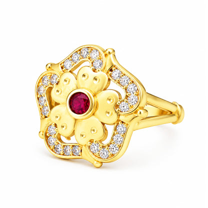 Gold Plated Anti Tarnish Red AD Finger Ring for Women