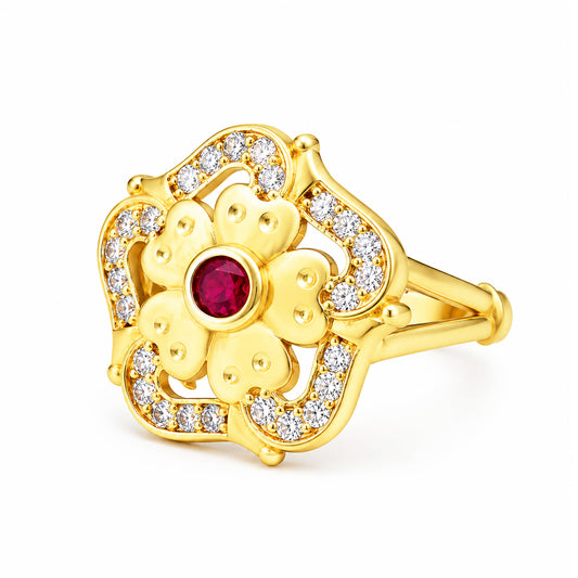 Gold Plated Anti Tarnish Red AD Finger Ring for Women