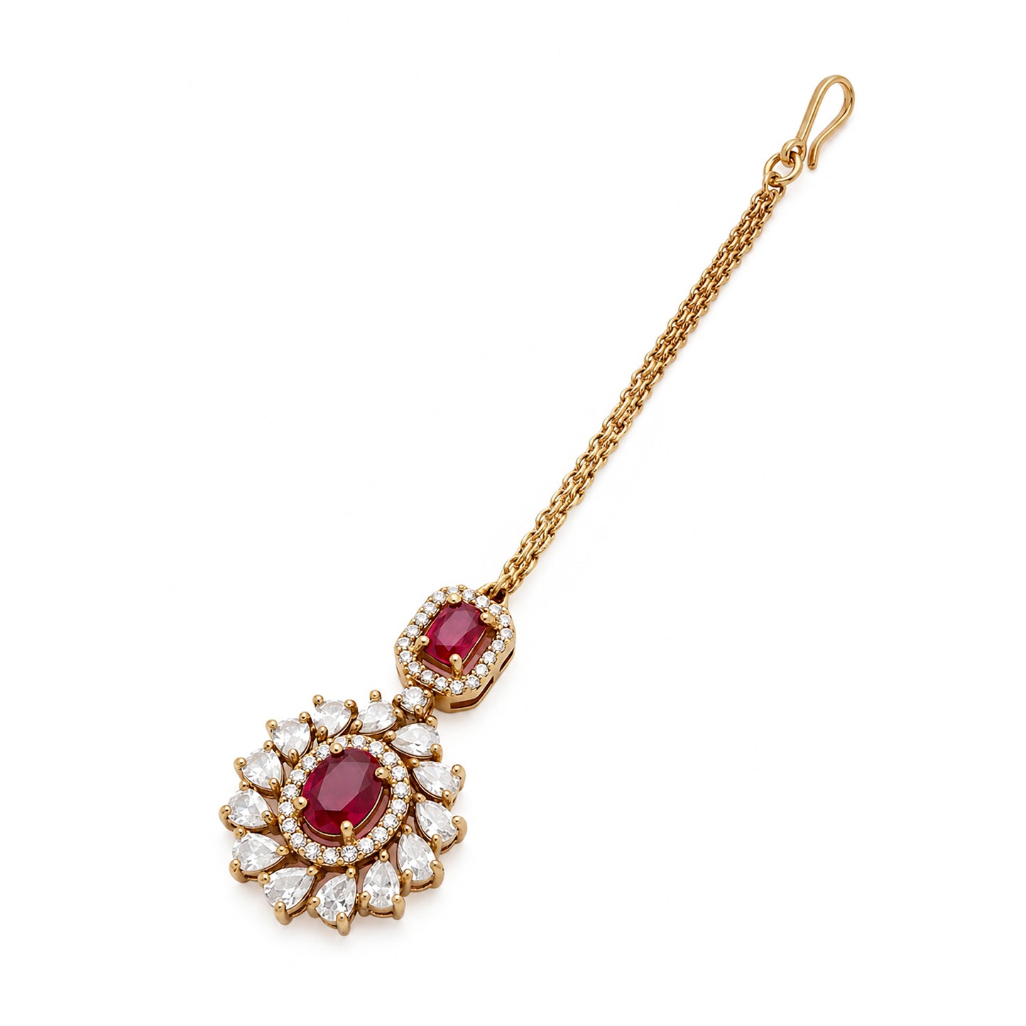 Antique Gold Plated Red AD Maang Tikka for Women