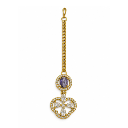 South Indian Gold Plated Purple AD Maang Tikka for Women