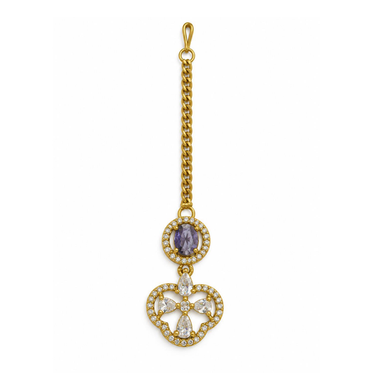 South Indian Gold Plated Purple AD Maang Tikka for Women