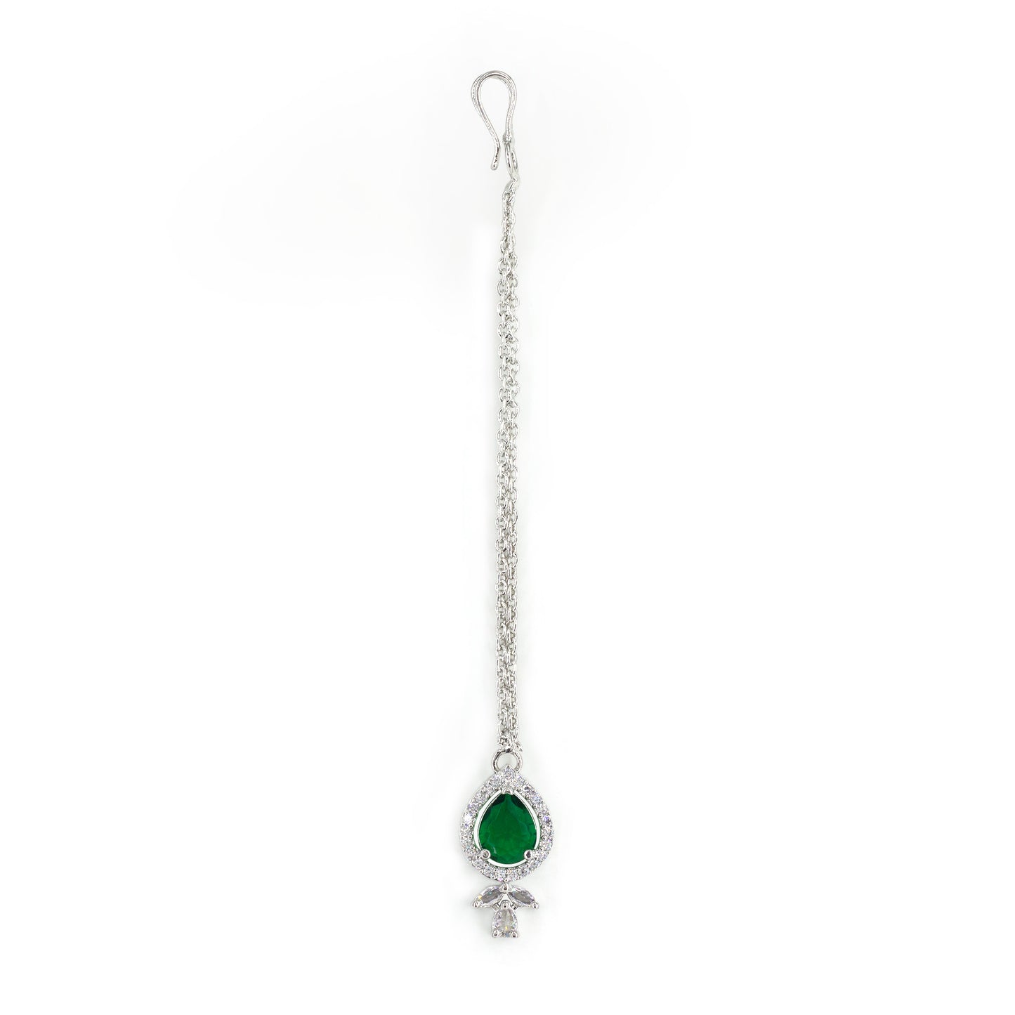 Rhodium Plated Green American Diamond Maang Tikka for Women