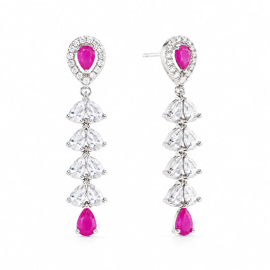 Rhodium Plated AD Drop Earrings for Women