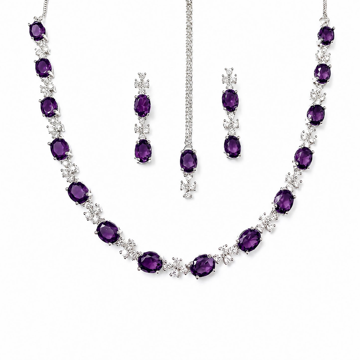 Silver Plated Purple AD Jewellery Set for Women