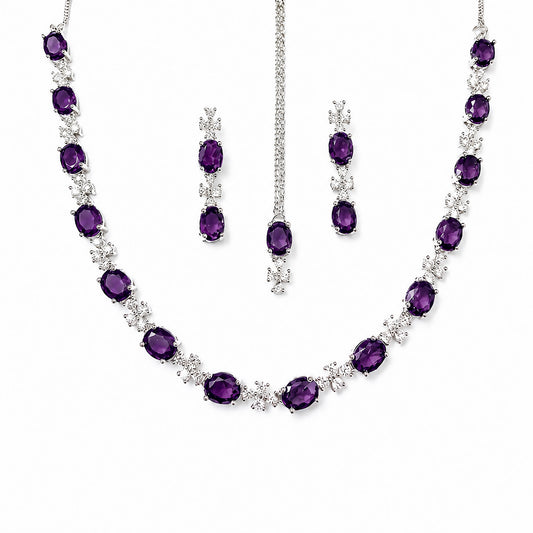 Silver Plated Purple AD Jewellery Set for Women