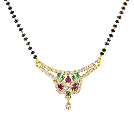 Gold Plated Red & Green AD Mangalsutra For Women