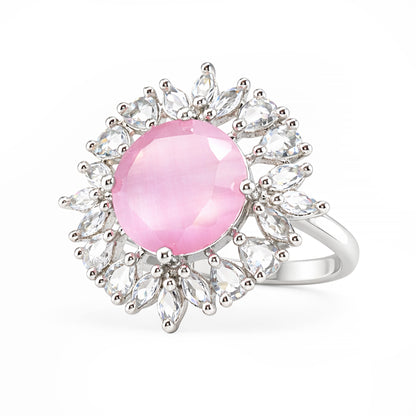 Silver Plated Pink AD Finger Ring for Women