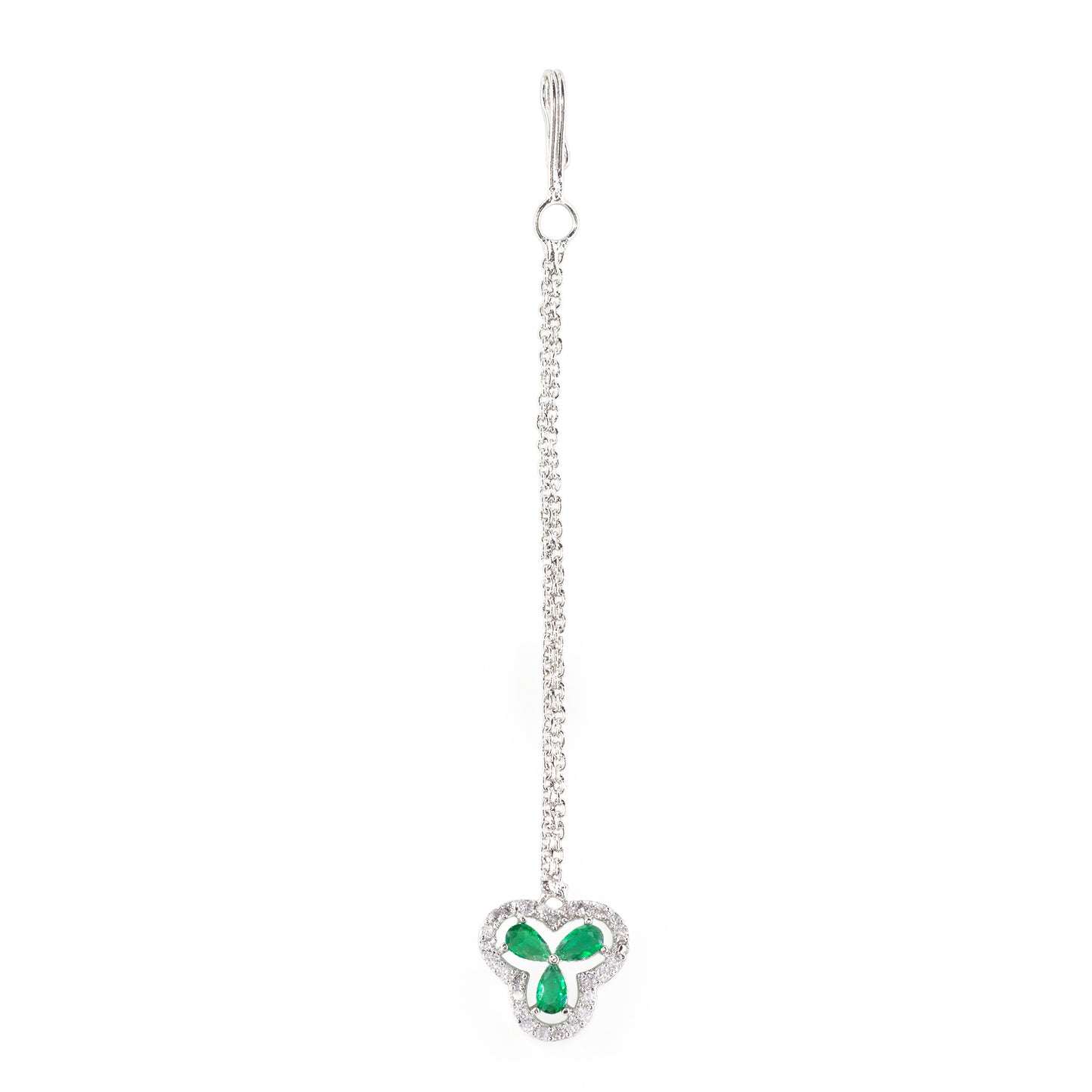 Silver Plated Green AD Maang Tikka for Women