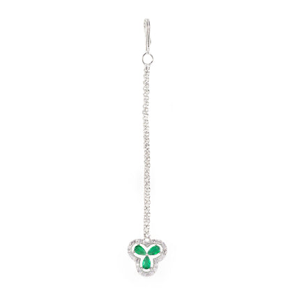 Silver Plated Green AD Maang Tikka for Women