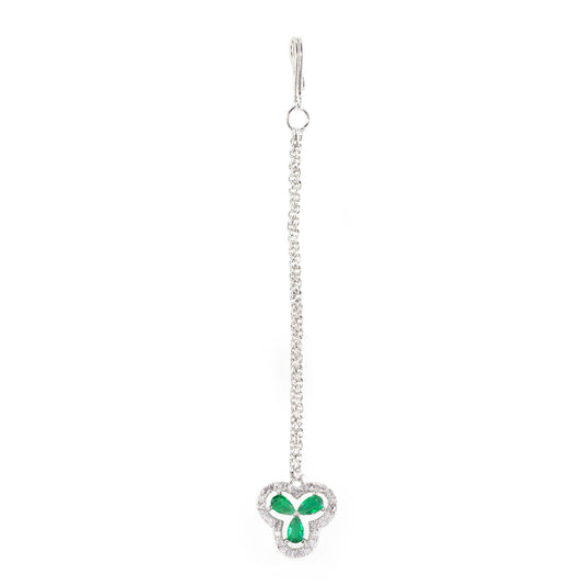 Silver Plated Green AD Maang Tikka for Women