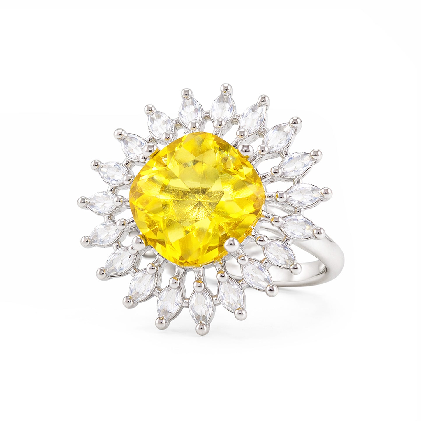 Silver Plated Yellow AD Finger Ring for Women