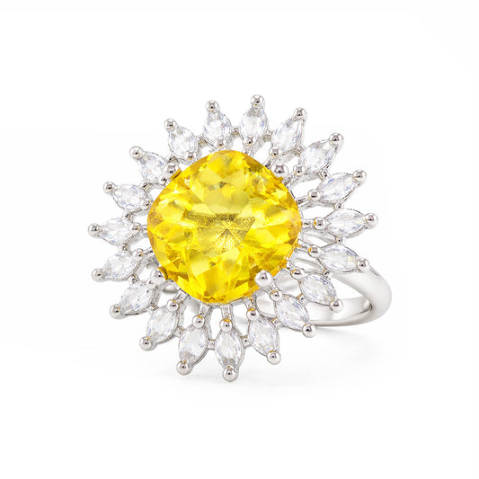 Silver Plated Yellow AD Finger Ring for Women