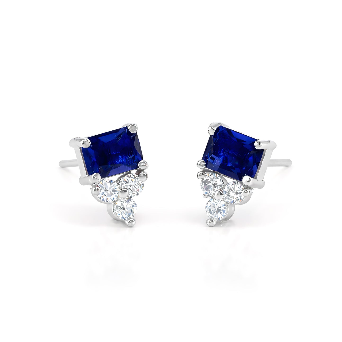 Rhodium Plated Blue AD Studs for Women