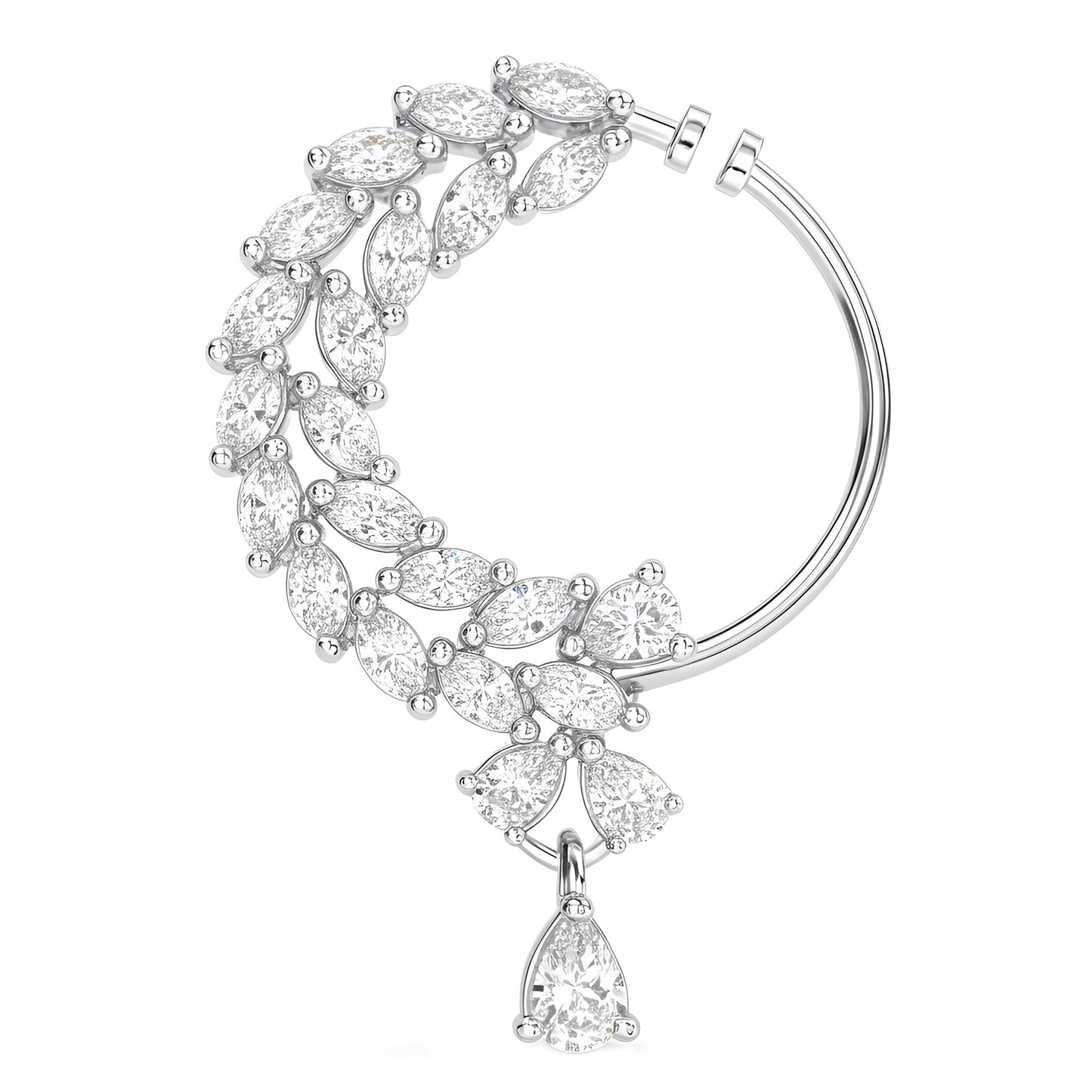 Silver Plated AD Bridal Non-piercing Drop Nose Ring