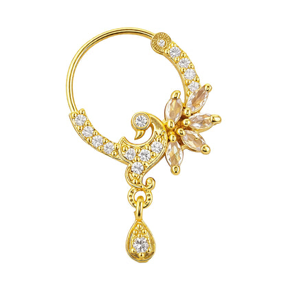 Gold Plated White AD Peacock Nose Ring for Women