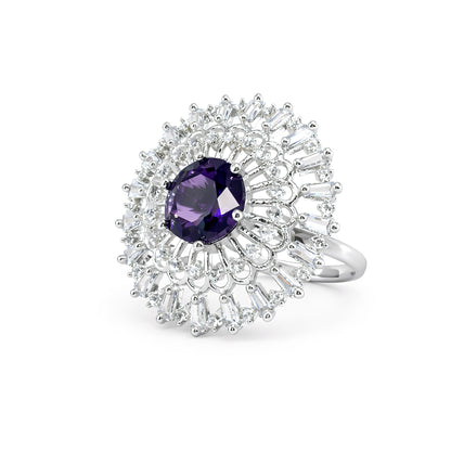 Rhodium Plated Purple AD Designer Adjustable Ring for Women
