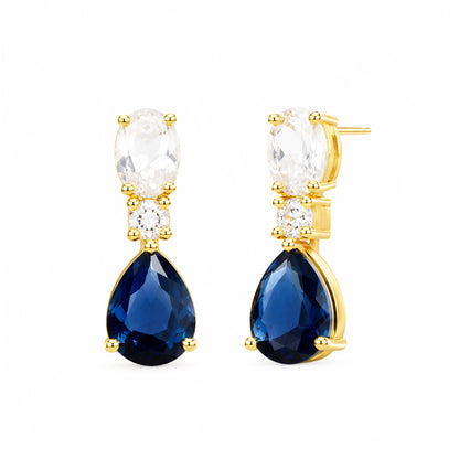 Gold Plated Blue AD Teardrop Earrings for Women