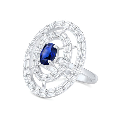 Silver Plated Blue & White AD Circular Ring for Women