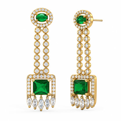 Gold Plated Green American Diamond Earrings for Women