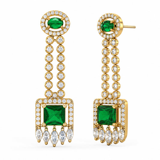 Gold Plated Green American Diamond Earrings for Women
