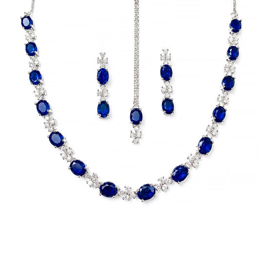 Silver Plated Blue AD Jewellery Set for Women