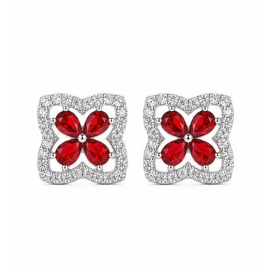 Rhodium Plated Red AD Stud Earrings for Women