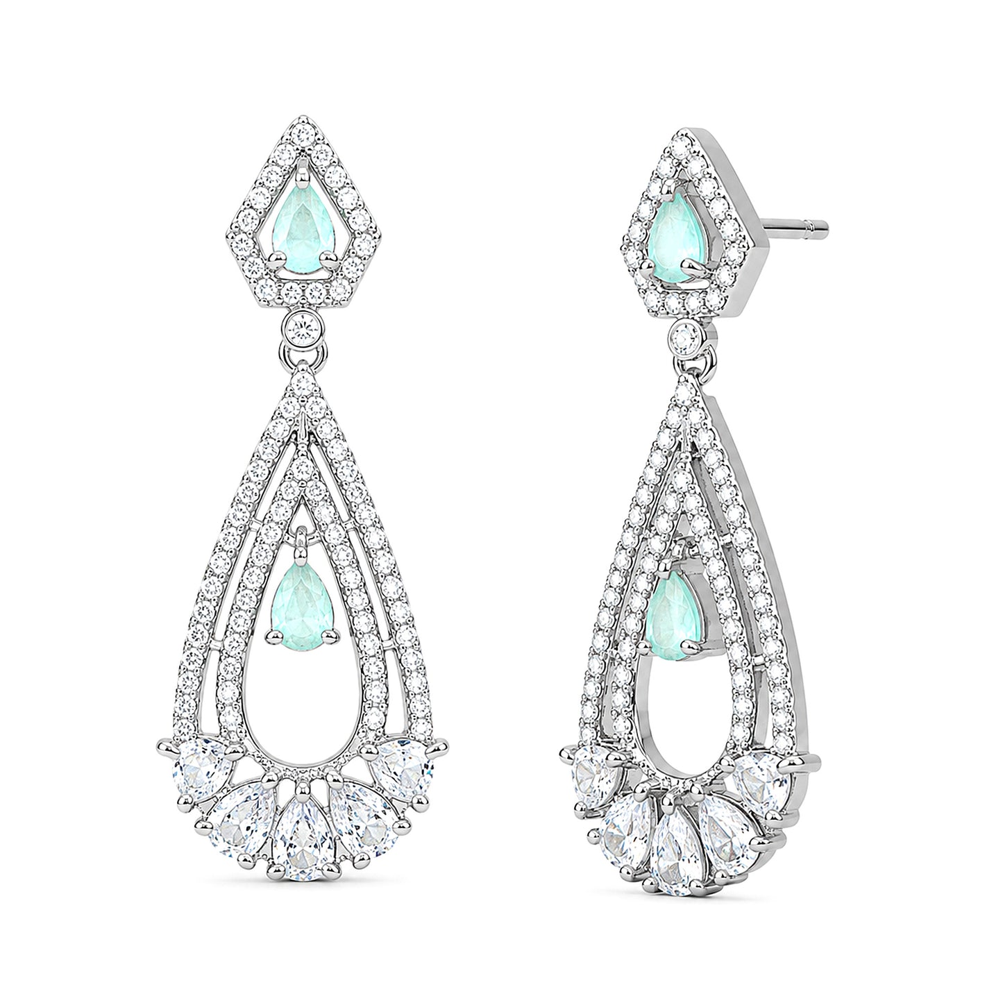 Silver Plated Green American Diamond Earrings for Women