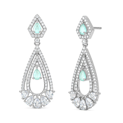 Silver Plated Green American Diamond Earrings for Women