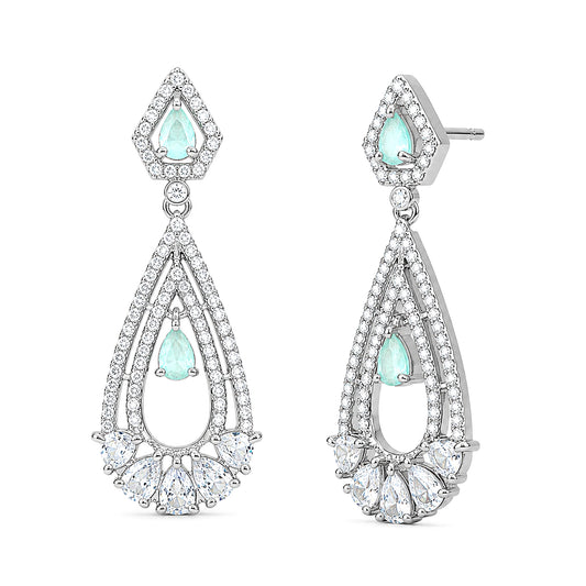 Silver Plated Green American Diamond Earrings for Women
