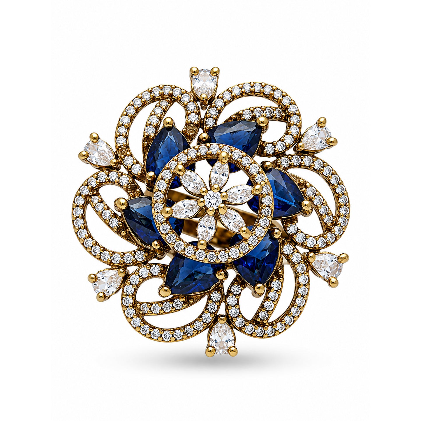 Antique Gold Plated Blue AD Finger Ring for Women