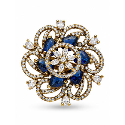 Antique Gold Plated Blue AD Finger Ring for Women