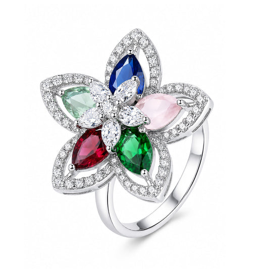 Rhodium Plated Multi AD Floral Finger Ring for Women
