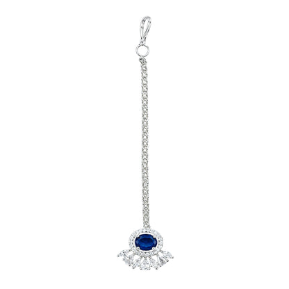 Silver Plated Blue AD Maang Tikka for Women