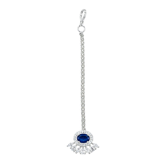 Silver Plated Blue AD Maang Tikka for Women