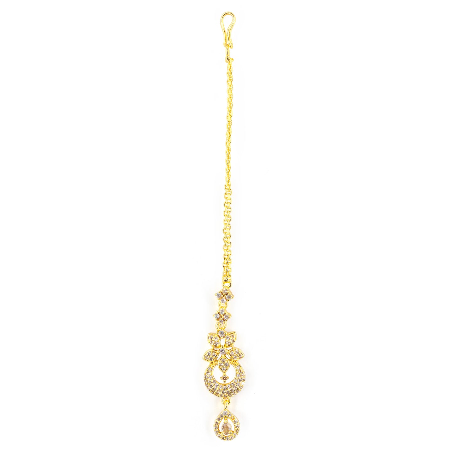 Gold Plated Floral AD Maang Tikka for Women
