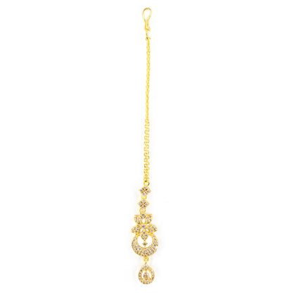 Gold Plated Floral AD Maang Tikka for Women