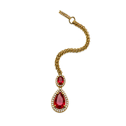 Antique Gold Plated Red AD Maang Tikka for Women