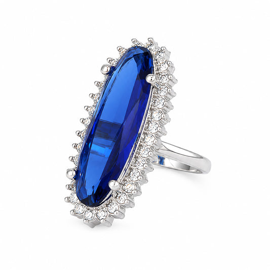 Silver Plated Blue AD Finger Ring for Women