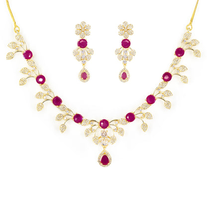 Gold Plated Red AD Designer Jewellery Set for Women