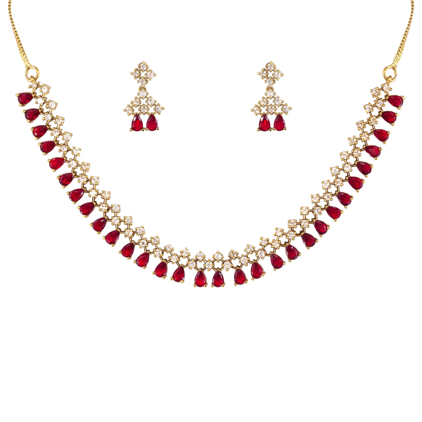 Gold Plated Red American Diamond Jewellery Set for Women