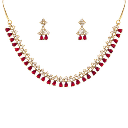 Gold Plated Red American Diamond Jewellery Set for Women