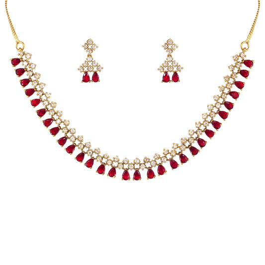 Gold Plated Red American Diamond Jewellery Set for Women