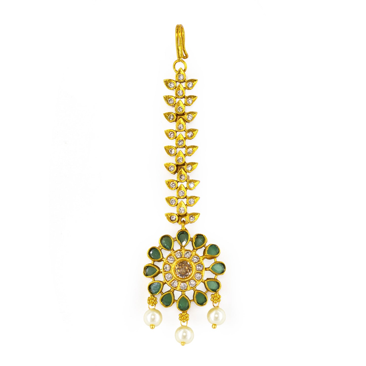 Gold Plated Green AD Designer Maang Tikka for Women