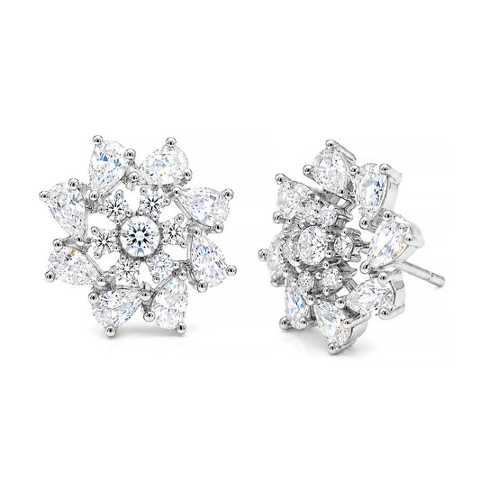 Rhodium Plated AD Floral Stud Earrings for Women
