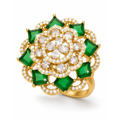 Antique Gold Plated Green AD Finger Ring for Women