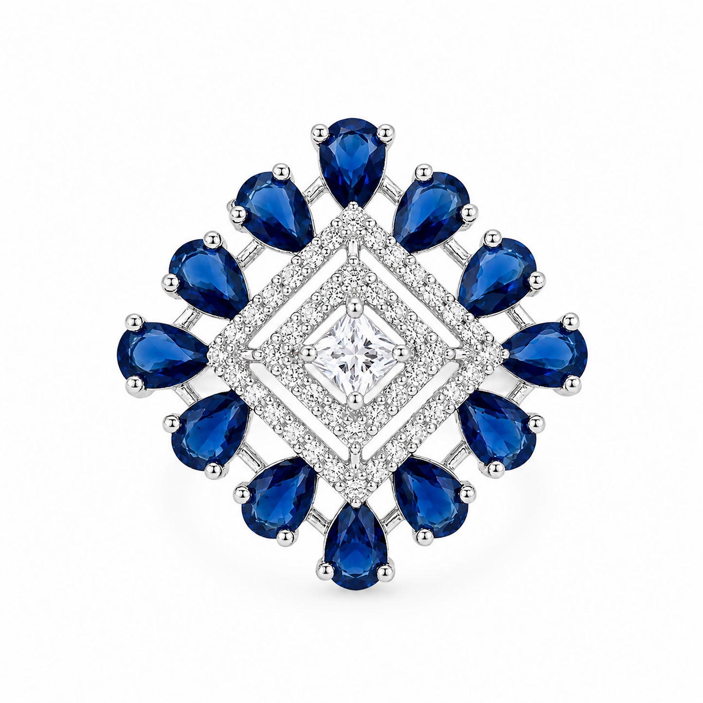 Silver Plated Blue AD Finger Ring for Women
